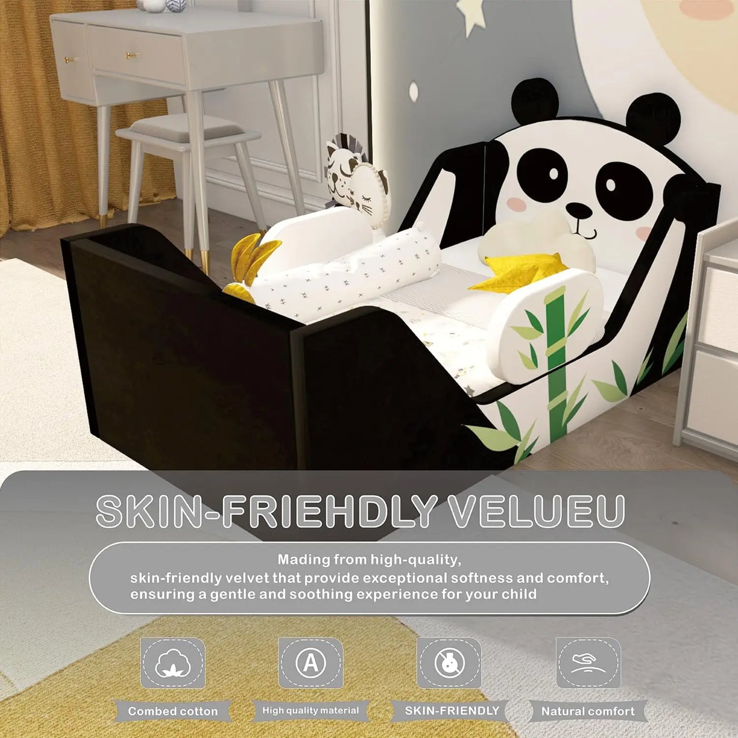 Toddler Bed with Safety Board, Standard Crib Size, Foam-Filled for Kids 2-7 Years