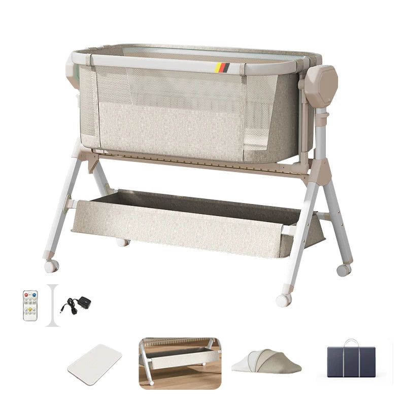 Automatic Rocking Bassinet Newborn Bedside Sleeper Steanny Bassinet Baby Cradle with Music And Lights Comfortable Soft Mattress