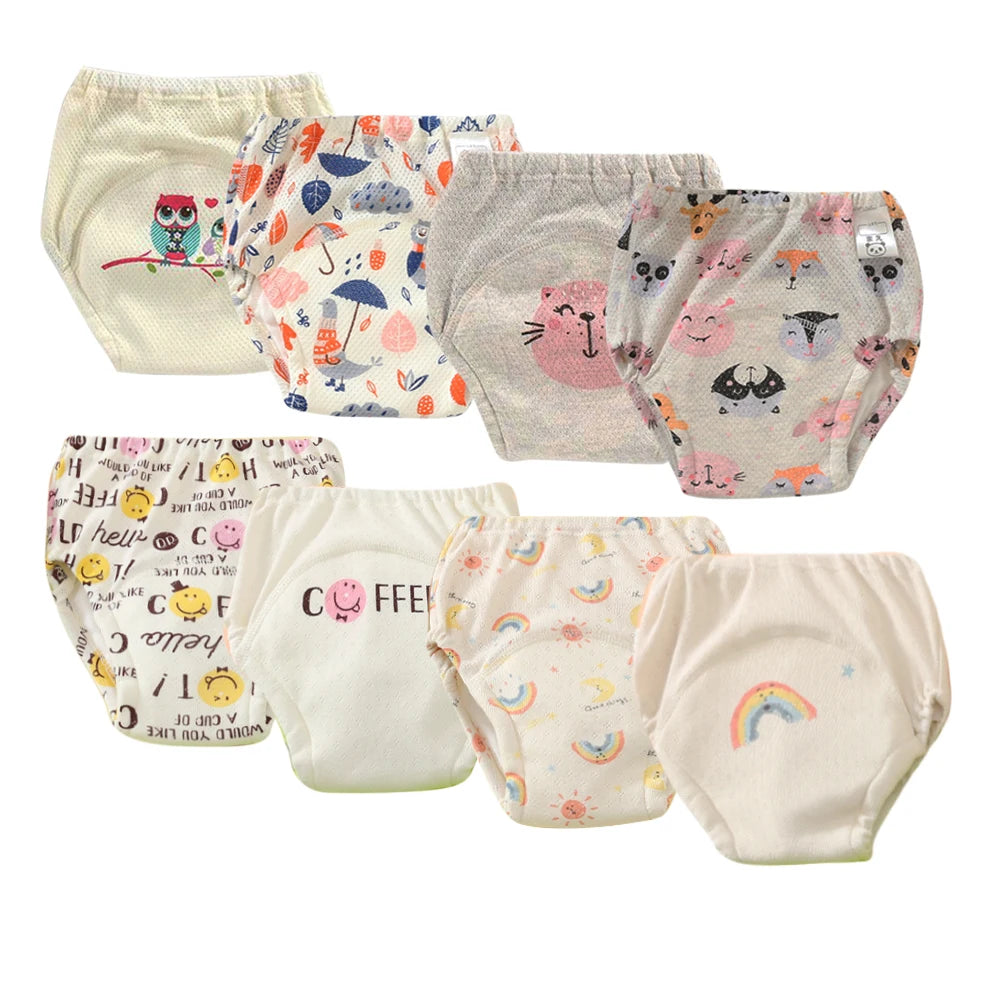 8pcs/6pcs Washable Baby Potty Training Pants Reusable Toilet Trainer Panty Reusable Cloth Diaper Nappy Changing Underwear Briefs