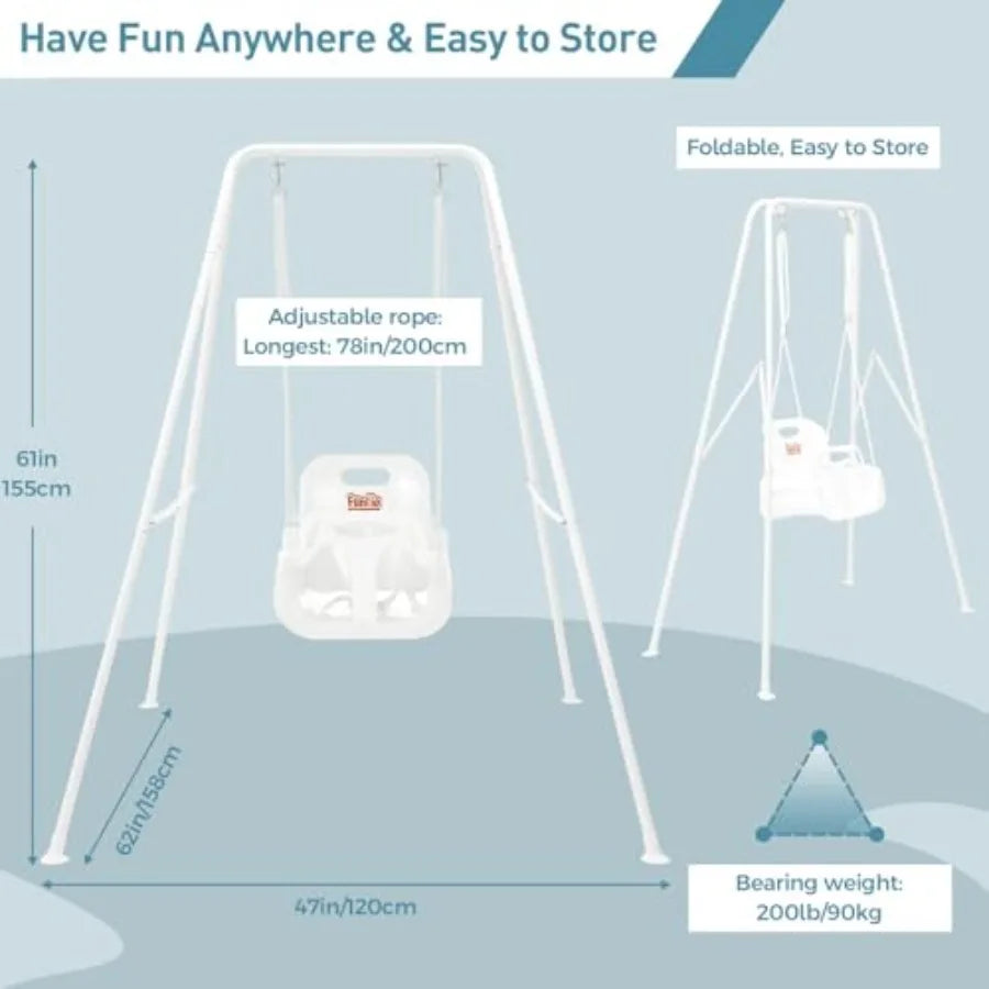 Toddler Swing with Foldable Metal Stand for Toddlers Aged 1~10 Years 3-in-1 Baby Swing Set with 4 Sandbags for Backyard/Indoor/