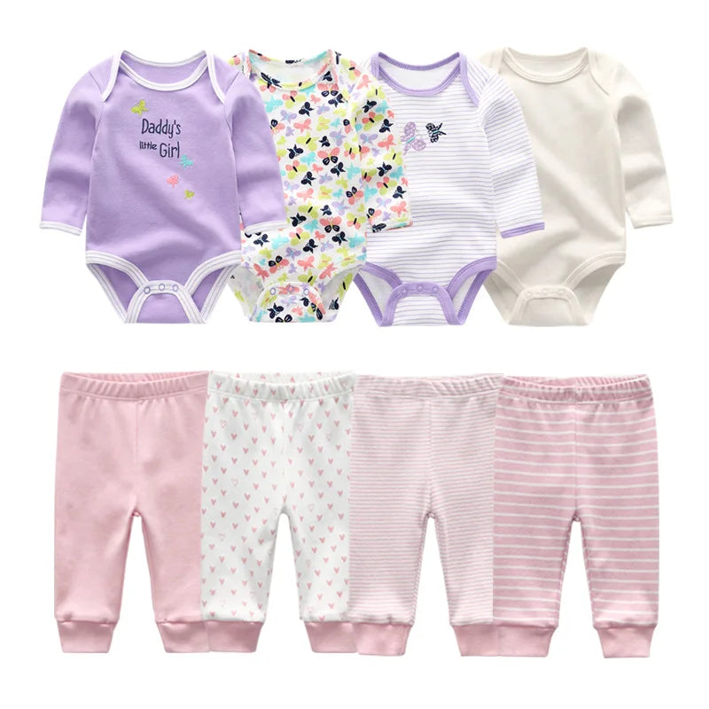 6/8PCS Cotton Baby Boy Clothes Sets Print Bodysuits+Pants Newborn Baby Girl Clothes Long Sleeve Spring Autumn