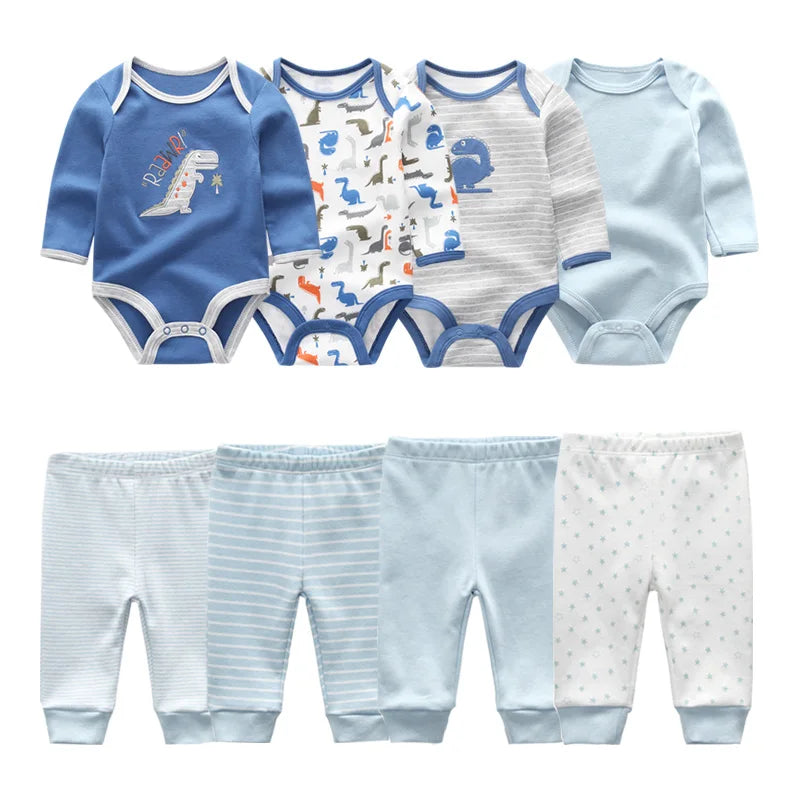 6/8PCS Cotton Baby Boy Clothes Sets Print Bodysuits+Pants Newborn Baby Girl Clothes Long Sleeve Spring Autumn