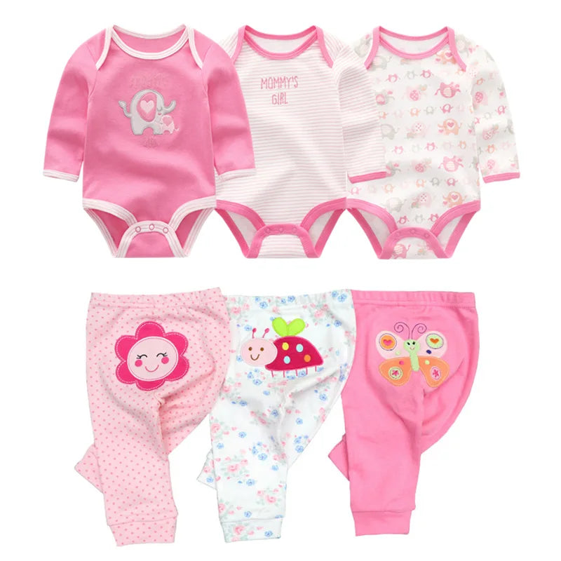6/8PCS Cotton Baby Boy Clothes Sets Print Bodysuits+Pants Newborn Baby Girl Clothes Long Sleeve Spring Autumn
