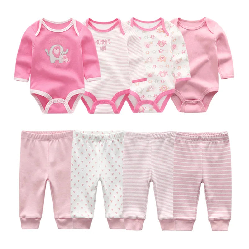 6/8PCS Cotton Baby Boy Clothes Sets Print Bodysuits+Pants Newborn Baby Girl Clothes Long Sleeve Spring Autumn