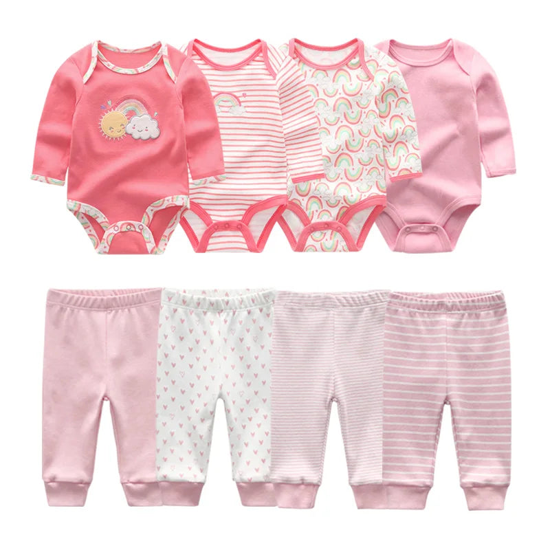 6/8PCS Cotton Baby Boy Clothes Sets Print Bodysuits+Pants Newborn Baby Girl Clothes Long Sleeve Spring Autumn