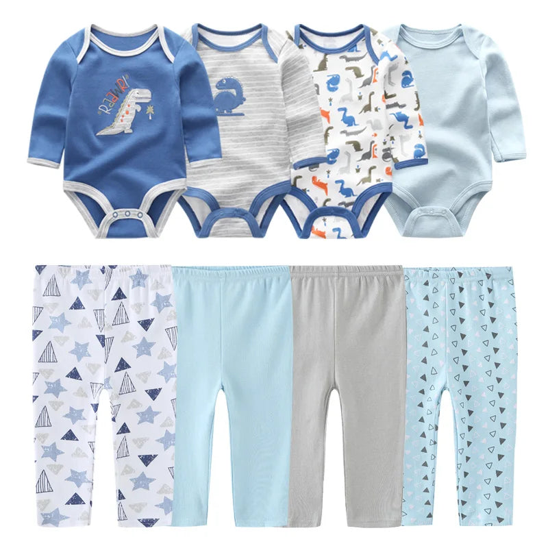6/8PCS Cotton Baby Boy Clothes Sets Print Bodysuits+Pants Newborn Baby Girl Clothes Long Sleeve Spring Autumn