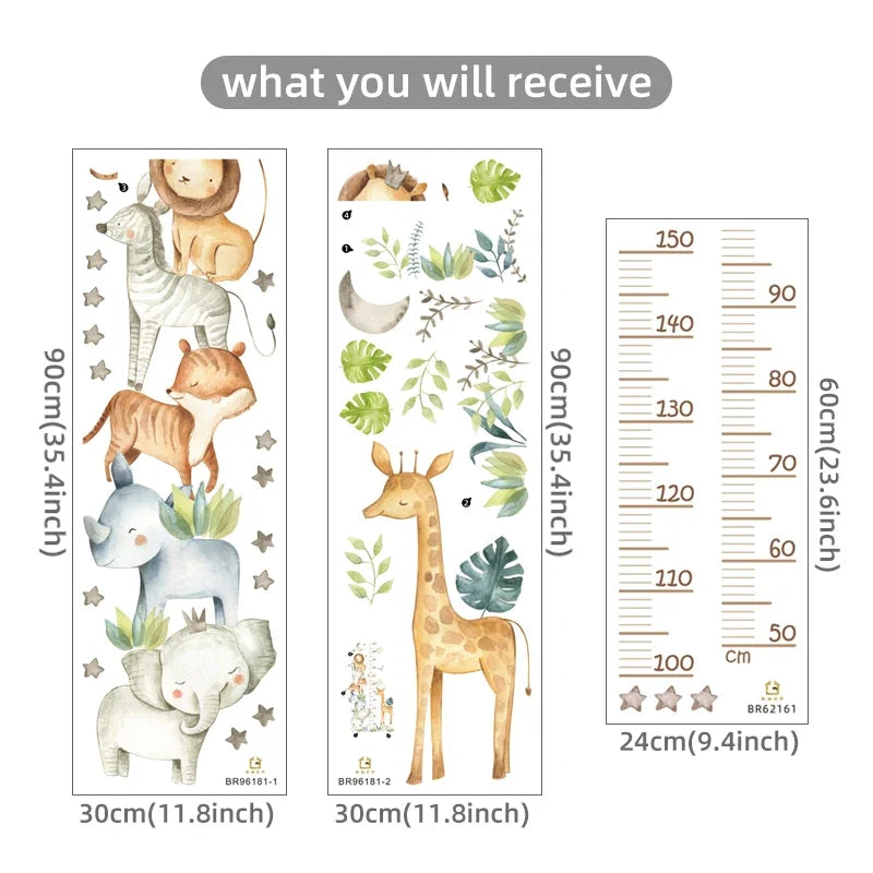Self adhesive height wall sticker Giraffe Animal Kids Height Growth Chart Wall Sticker Kid's Bedroom Self Adhesive Wallpaper
