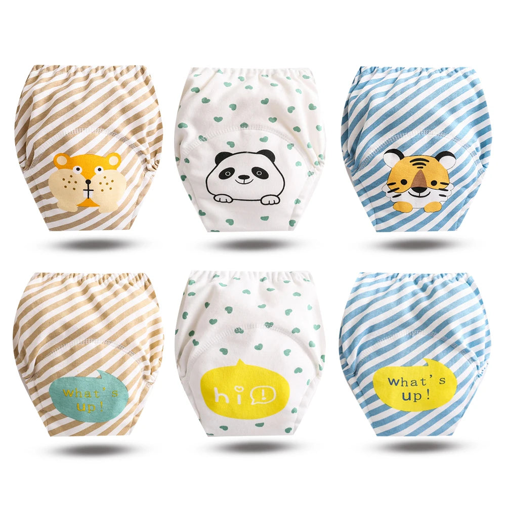 8pcs/6pcs Washable Baby Potty Training Pants Reusable Toilet Trainer Panty Reusable Cloth Diaper Nappy Changing Underwear Briefs