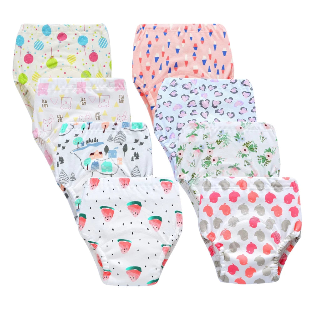 8pcs/6pcs Washable Baby Potty Training Pants Reusable Toilet Trainer Panty Reusable Cloth Diaper Nappy Changing Underwear Briefs