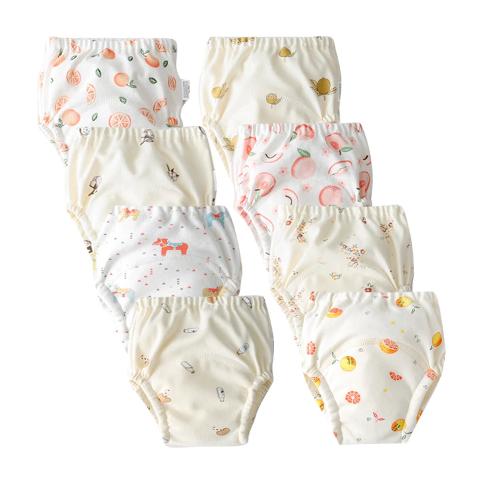 8pcs/6pcs Washable Baby Potty Training Pants Reusable Toilet Trainer Panty Reusable Cloth Diaper Nappy Changing Underwear Briefs