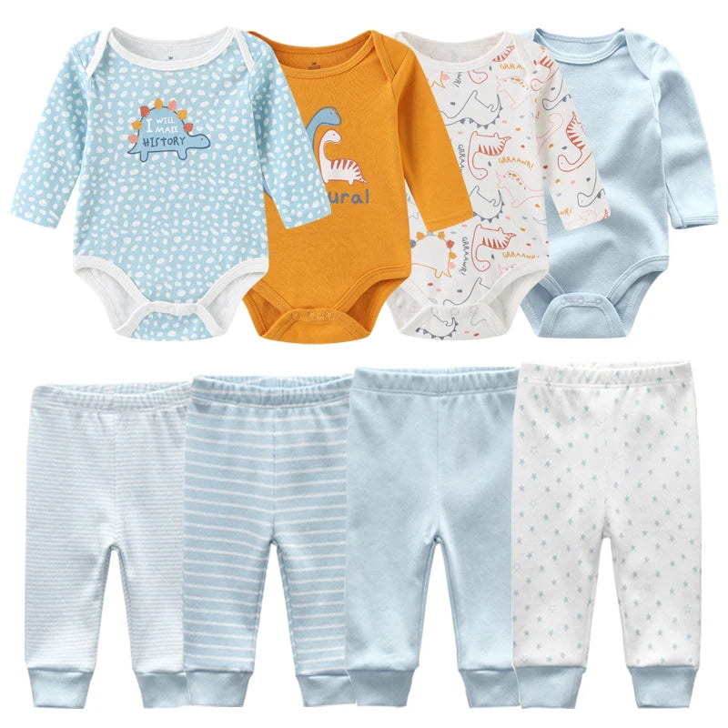 6/8PCS Cotton Baby Boy Clothes Sets Print Bodysuits+Pants Newborn Baby Girl Clothes Long Sleeve Spring Autumn