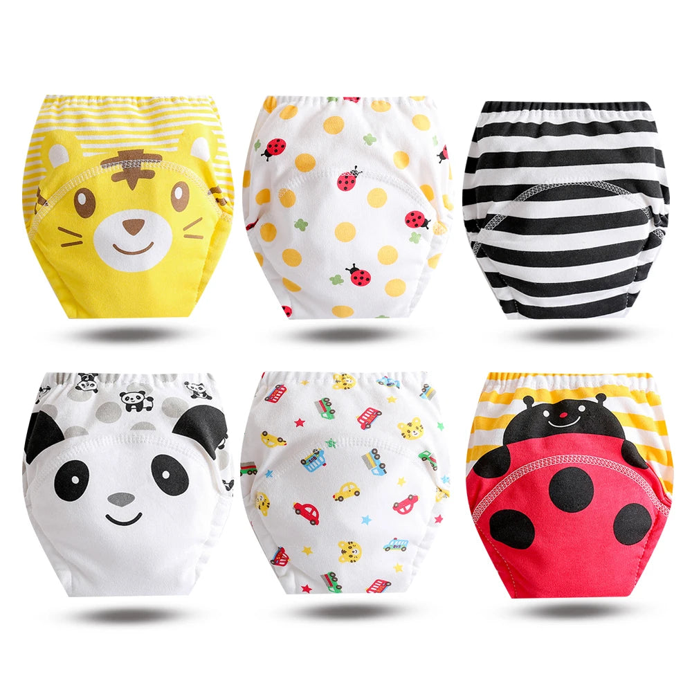 8pcs/6pcs Washable Baby Potty Training Pants Reusable Toilet Trainer Panty Reusable Cloth Diaper Nappy Changing Underwear Briefs
