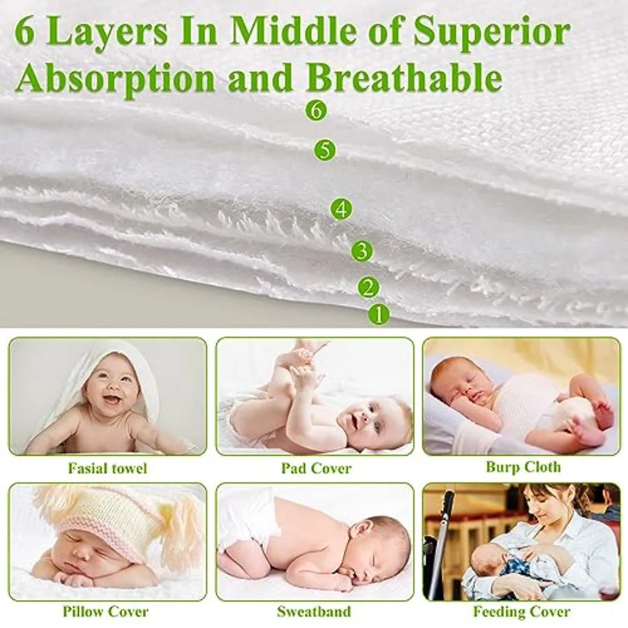 6 Ply Cloth Diapers Burp Cloth Thick Washable Absorbent Cotton Diaper for Babies and Toddlers Multi-Use 6/10/12 Count