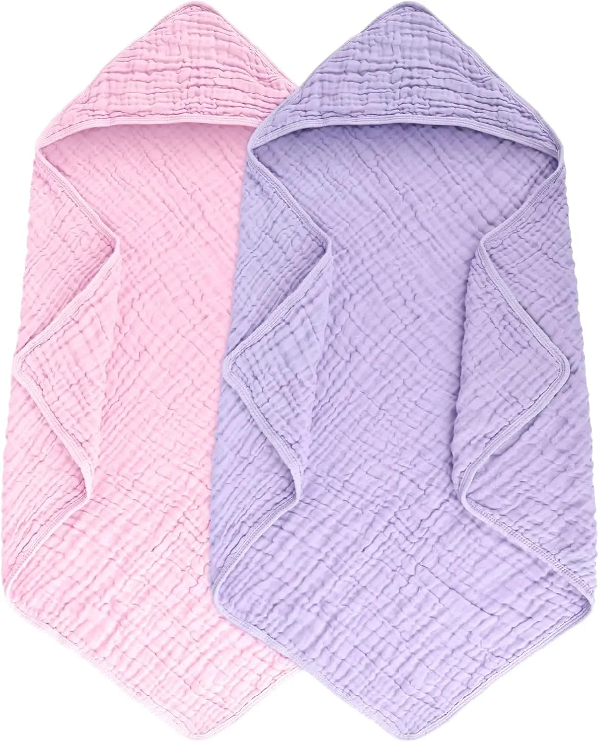 2 Pack Hooded Muslin Cotton Baby Towels, 32x32 Inch, Pink & Purple - Soft and Absorbent for Newborns