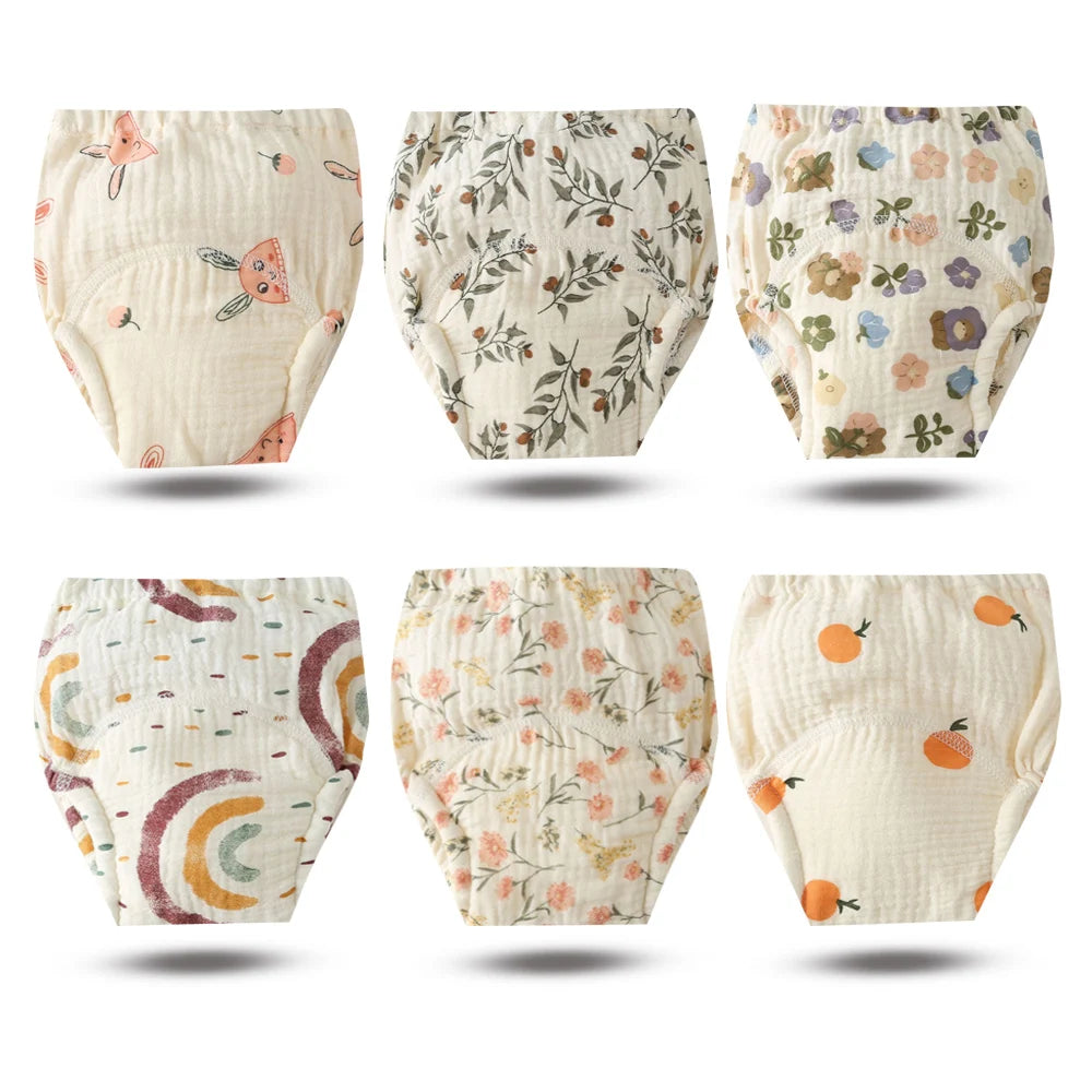 8pcs/6pcs Washable Baby Potty Training Pants Reusable Toilet Trainer Panty Reusable Cloth Diaper Nappy Changing Underwear Briefs