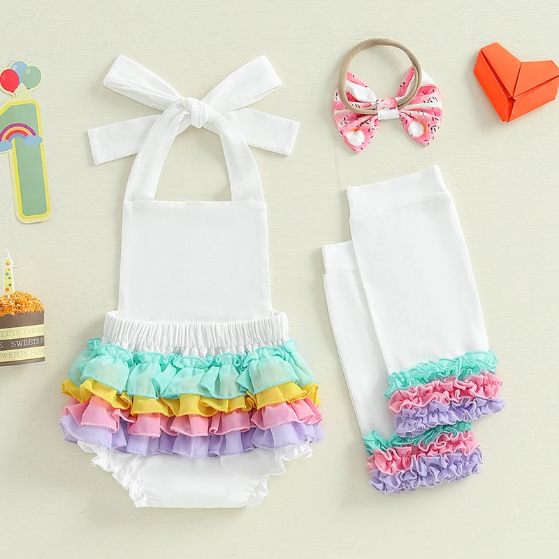 Toddler Girls Summer Outfit Sleeveless Floral Print Romper with Matching Headband and Ruffle Leggings Set