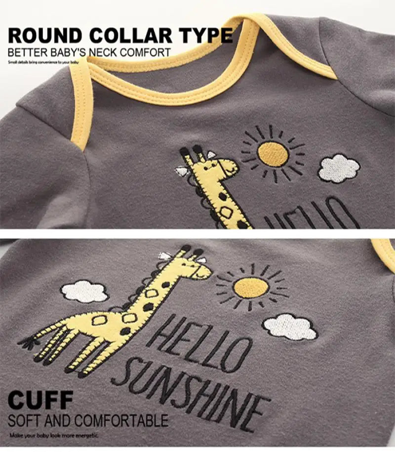 6/8PCS Cotton Baby Boy Clothes Sets Print Bodysuits+Pants Newborn Baby Girl Clothes Long Sleeve Spring Autumn
