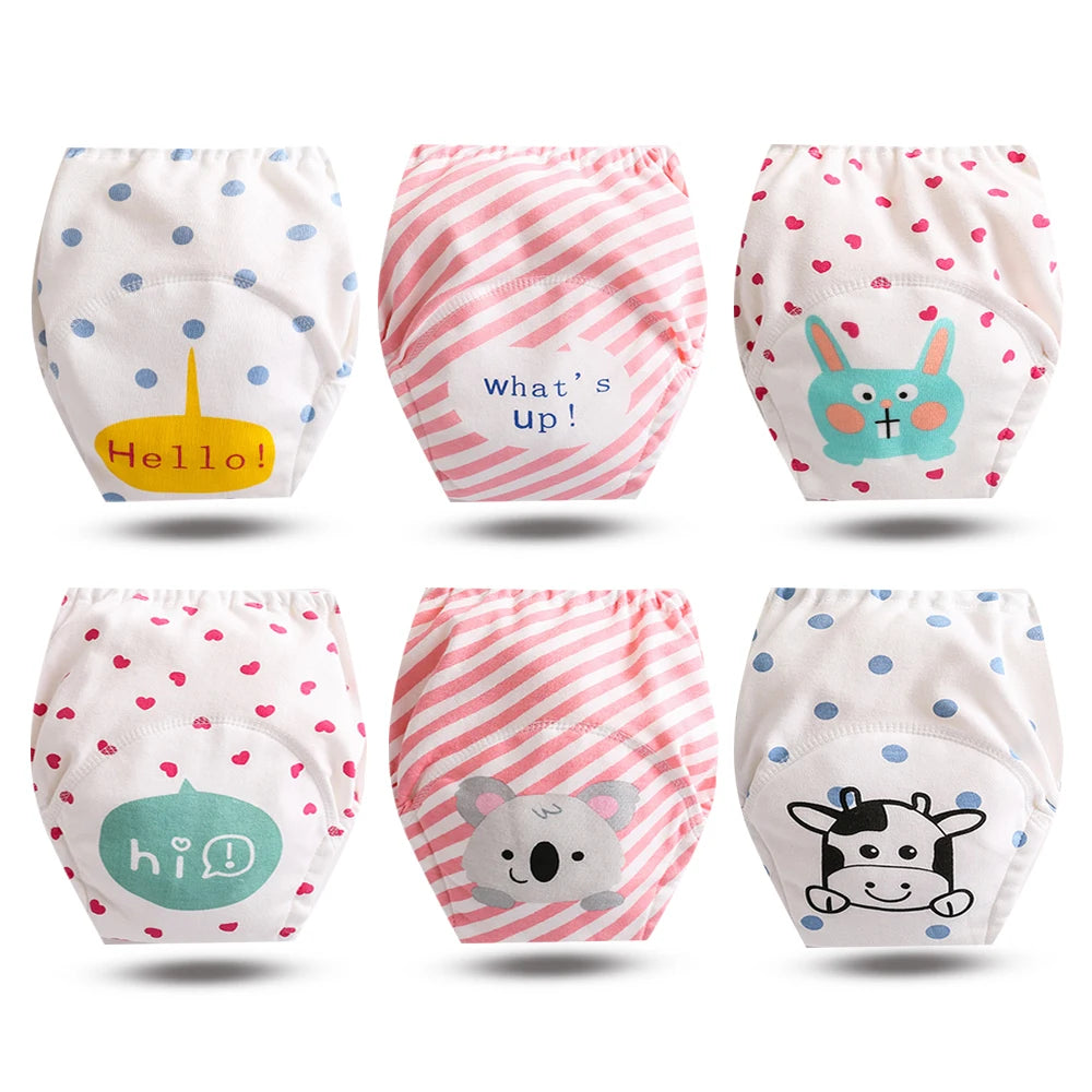 8pcs/6pcs Washable Baby Potty Training Pants Reusable Toilet Trainer Panty Reusable Cloth Diaper Nappy Changing Underwear Briefs