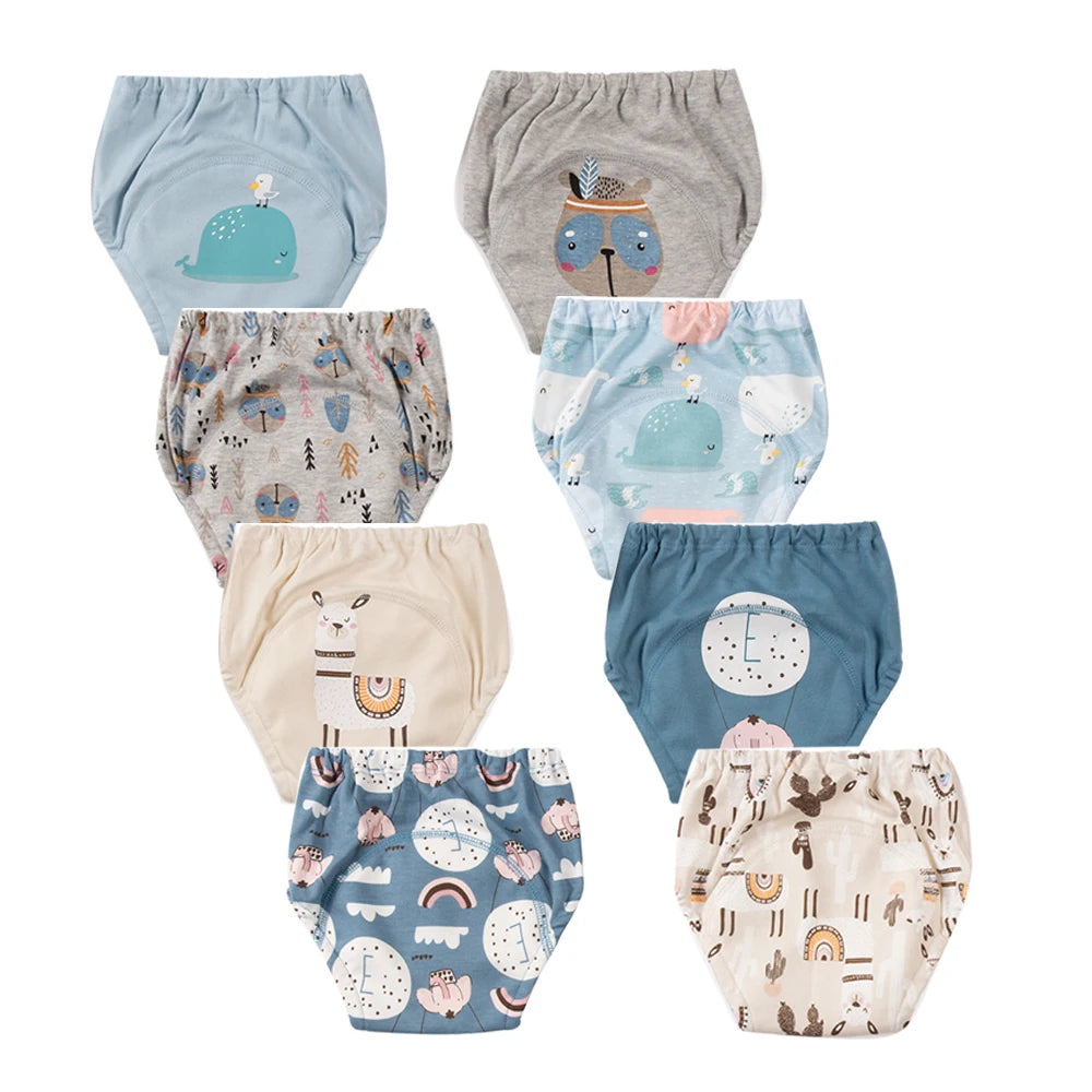8pcs/6pcs Washable Baby Potty Training Pants Reusable Toilet Trainer Panty Reusable Cloth Diaper Nappy Changing Underwear Briefs