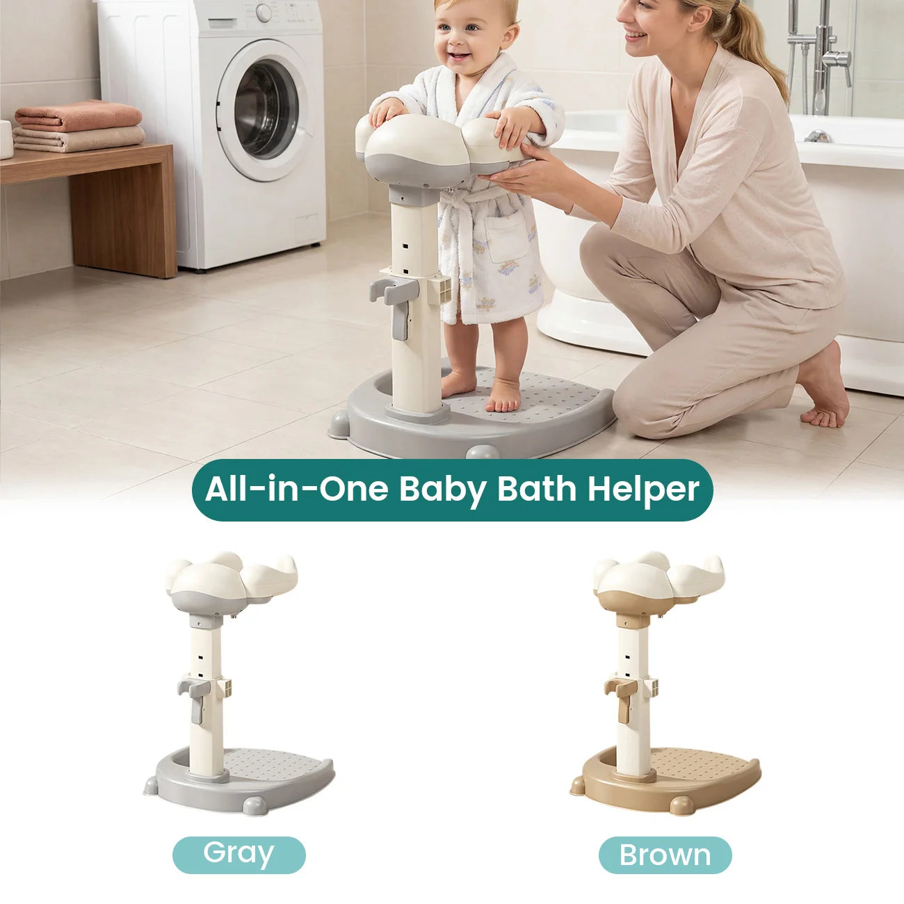Baby Bath Stand with Hug-Like Design, Height Adjustable Toddler Bath Helper, Anti-Slip Shower Support for Front & Back Wash
