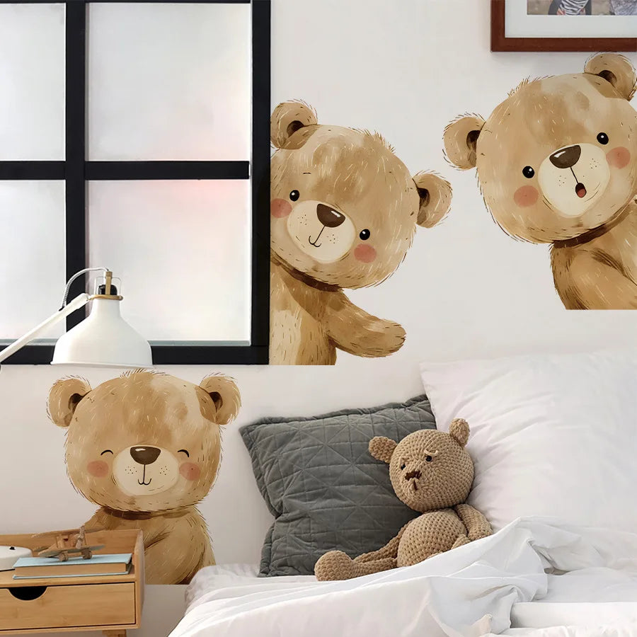 Cute Bear Moon Star Wall Stickers for Kids Rooms Girls Boys Baby Room Decoration Kawaii Cartoon Animal Nursery Wallpaper Vinyl