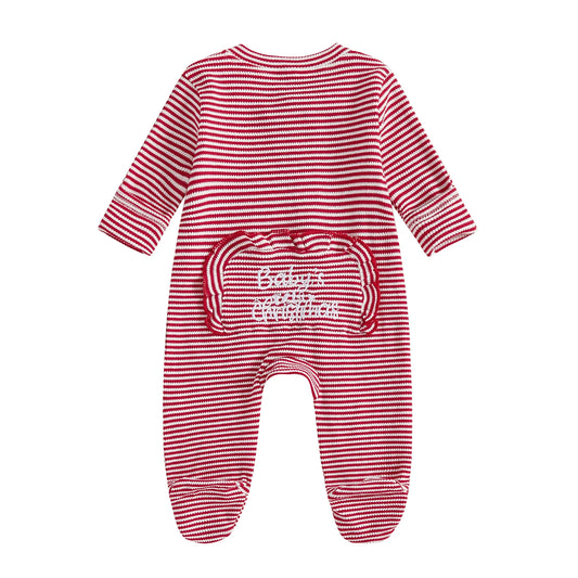 Infant Unisex Bodysuit Round Neck Long Sleeve  Striped Footed Pajama with Full-Length Zipper Closure