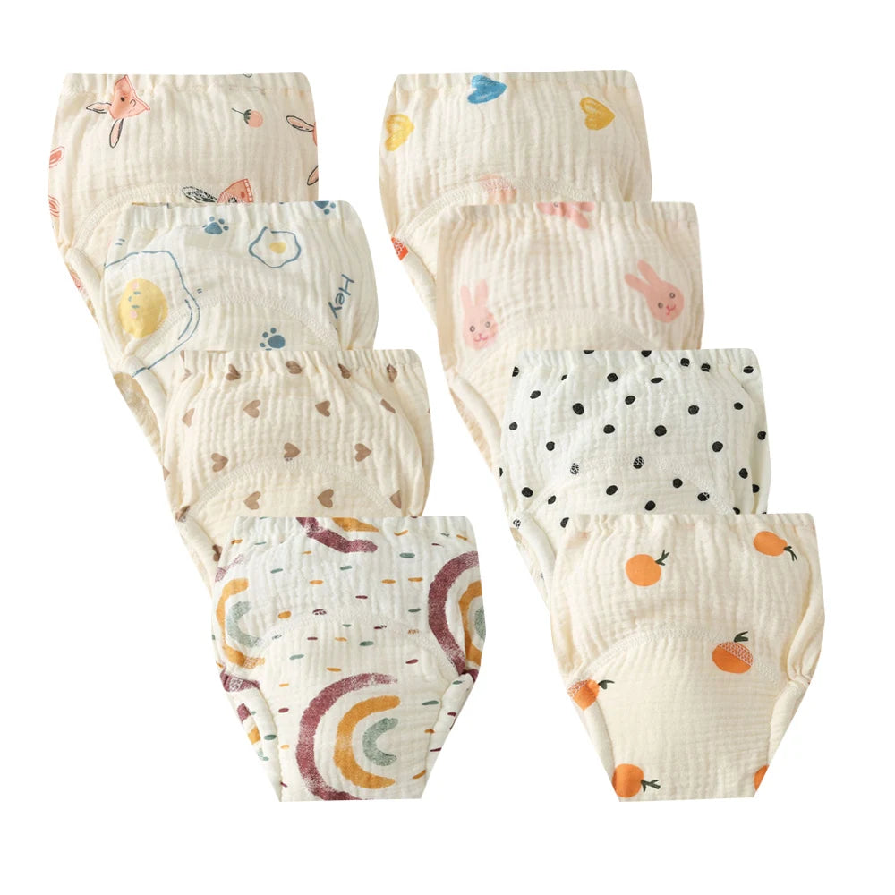 8pcs/6pcs Washable Baby Potty Training Pants Reusable Toilet Trainer Panty Reusable Cloth Diaper Nappy Changing Underwear Briefs