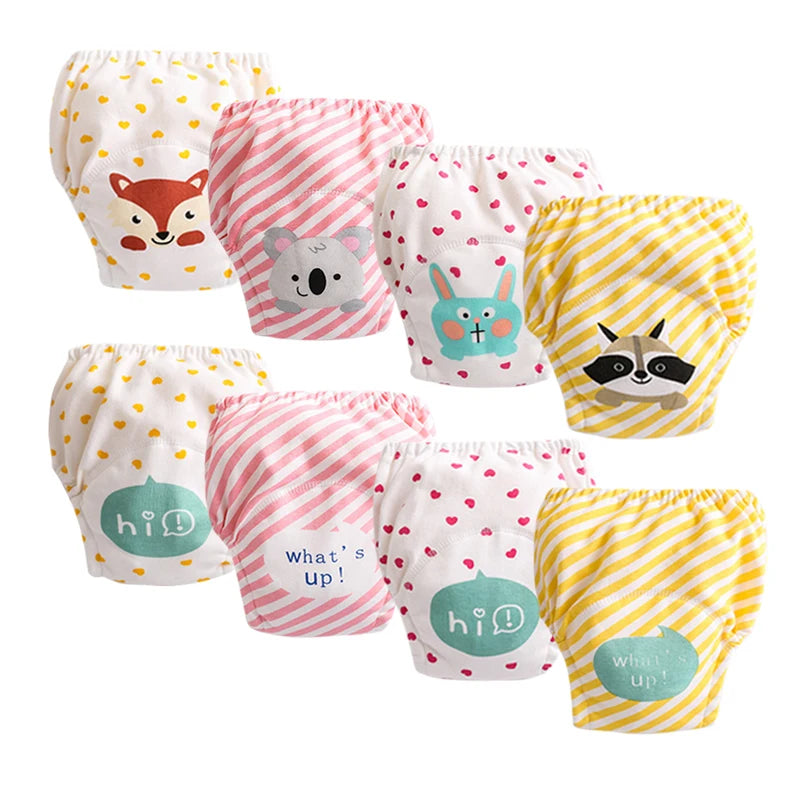 8pcs/6pcs Washable Baby Potty Training Pants Reusable Toilet Trainer Panty Reusable Cloth Diaper Nappy Changing Underwear Briefs