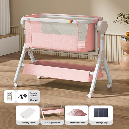 Automatic Rocking Bassinet Newborn Bedside Sleeper Steanny Bassinet Baby Cradle with Music And Lights Comfortable Soft Mattress