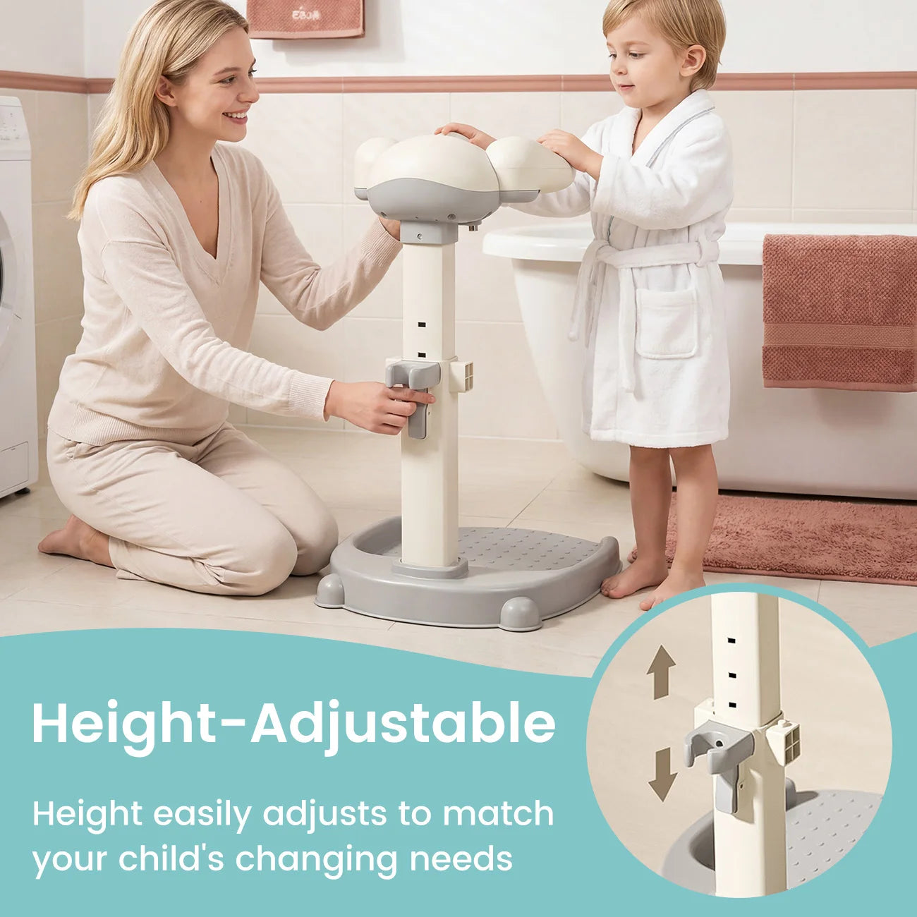 Baby Bath Stand with Hug-Like Design, Height Adjustable Toddler Bath Helper, Anti-Slip Shower Support for Front & Back Wash