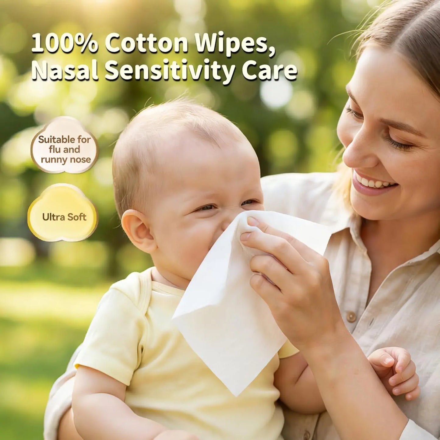 100% Cotton Baby Wipes, Hypoallergenic & Unscented for Sensitive Skin, Soft Dry/Wet Use, Pack of 6 with 600 Sheets