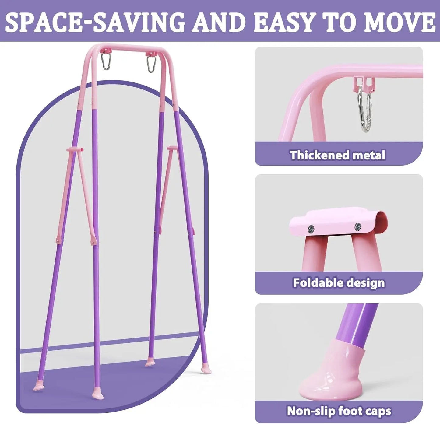 Toddler Swing with Soft Cushion, Foldable Indoor & Outdoor Baby Swing, Easy to Install & Store for Backyard Play (Pink)