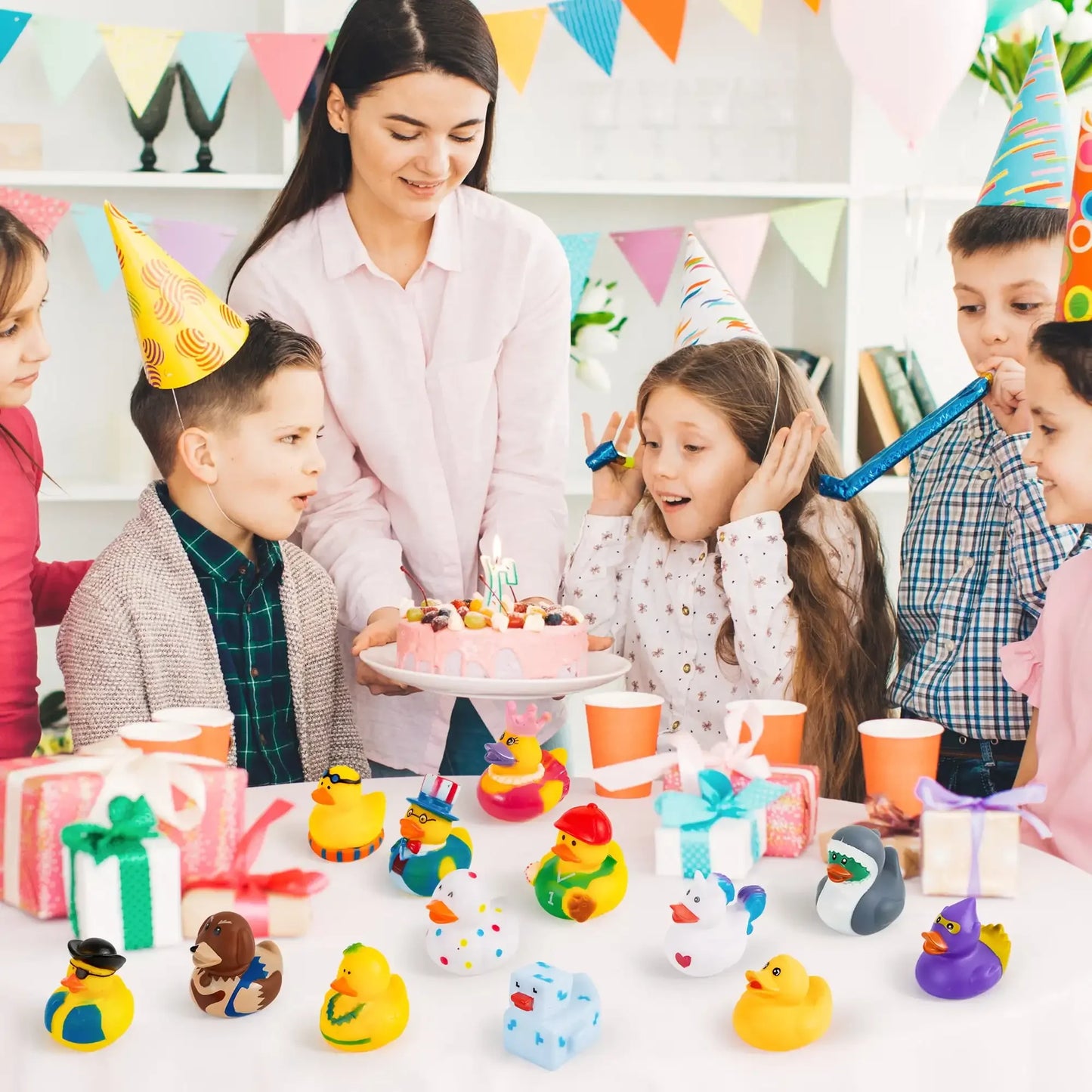 Rubber Ducks Random Assortment Mini Rubber Duckie Toys for Kids Bath Shower Toys Birthday Gifts Summer Beach Pool Activity