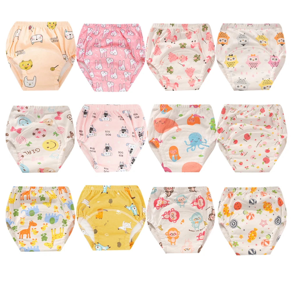 8pcs/6pcs Washable Baby Potty Training Pants Reusable Toilet Trainer Panty Reusable Cloth Diaper Nappy Changing Underwear Briefs