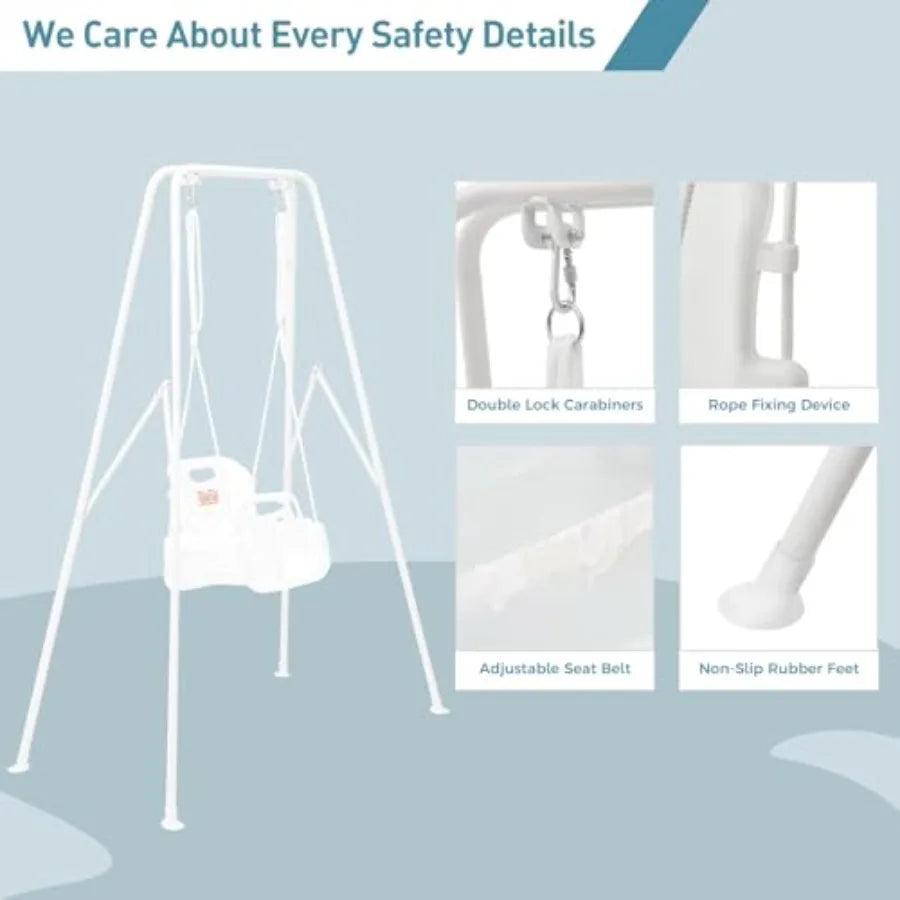 Toddler Swing with Foldable Metal Stand for Toddlers Aged 1~10 Years 3-in-1 Baby Swing Set with 4 Sandbags for Backyard/Indoor/
