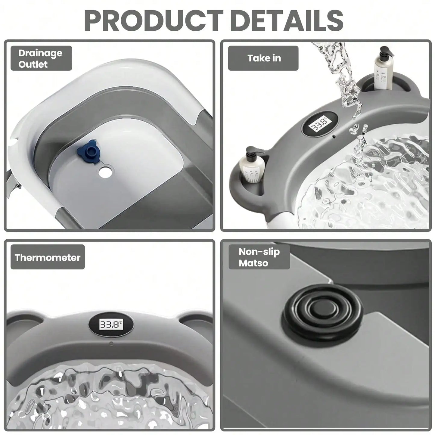 Portable Travel Bathtub, Collapsible Baby Bathtub, with Thermometer &1Soft Floating Cushion, with Drain Hole,For Baby 0-36 Month