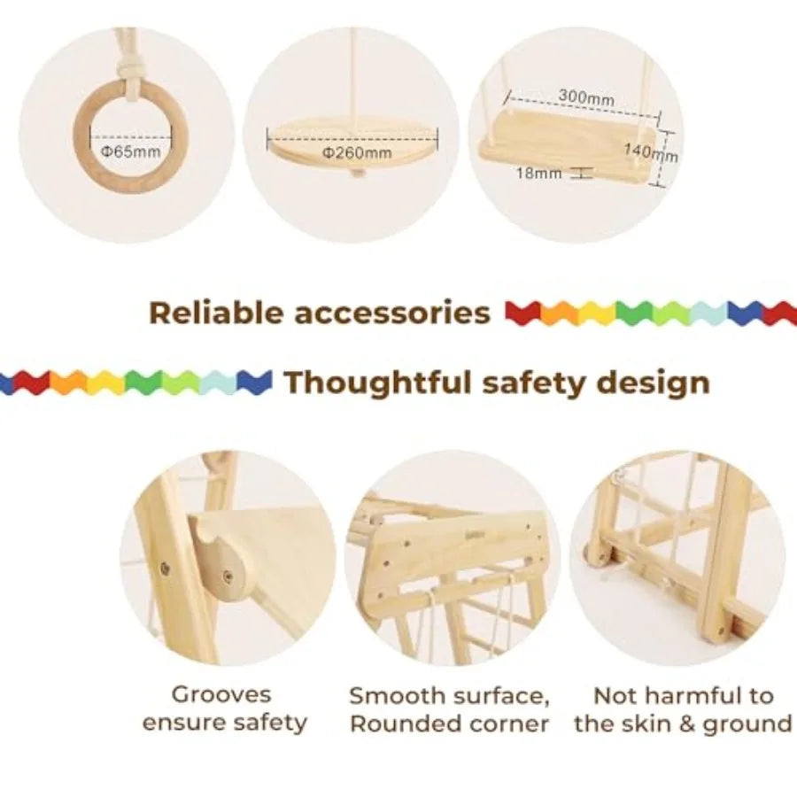 8 in 1 Indoor Jungle Gym for 1-6 Wooden Indoor Playground with Slide and Swing Montessori Climbing Set with Climbing Net and Mo