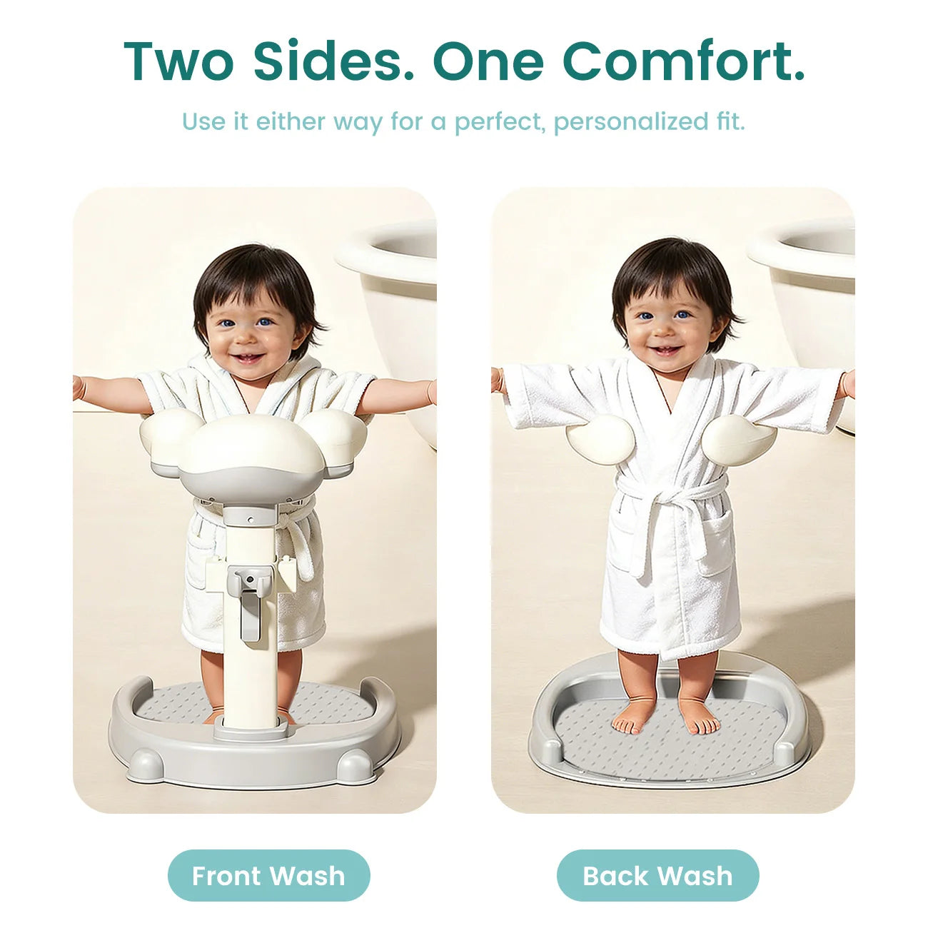Baby Bath Stand with Hug-Like Design, Height Adjustable Toddler Bath Helper, Anti-Slip Shower Support for Front & Back Wash