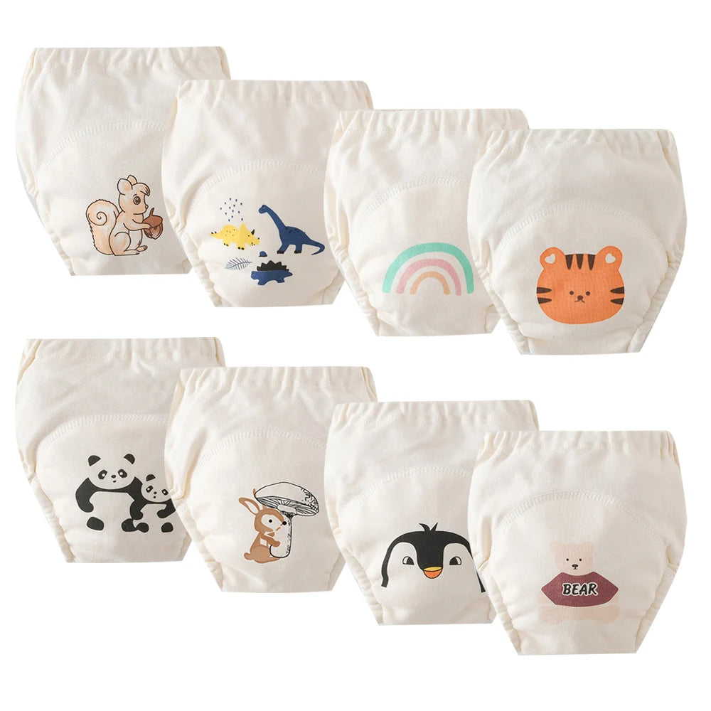 8pcs/6pcs Washable Baby Potty Training Pants Reusable Toilet Trainer Panty Reusable Cloth Diaper Nappy Changing Underwear Briefs