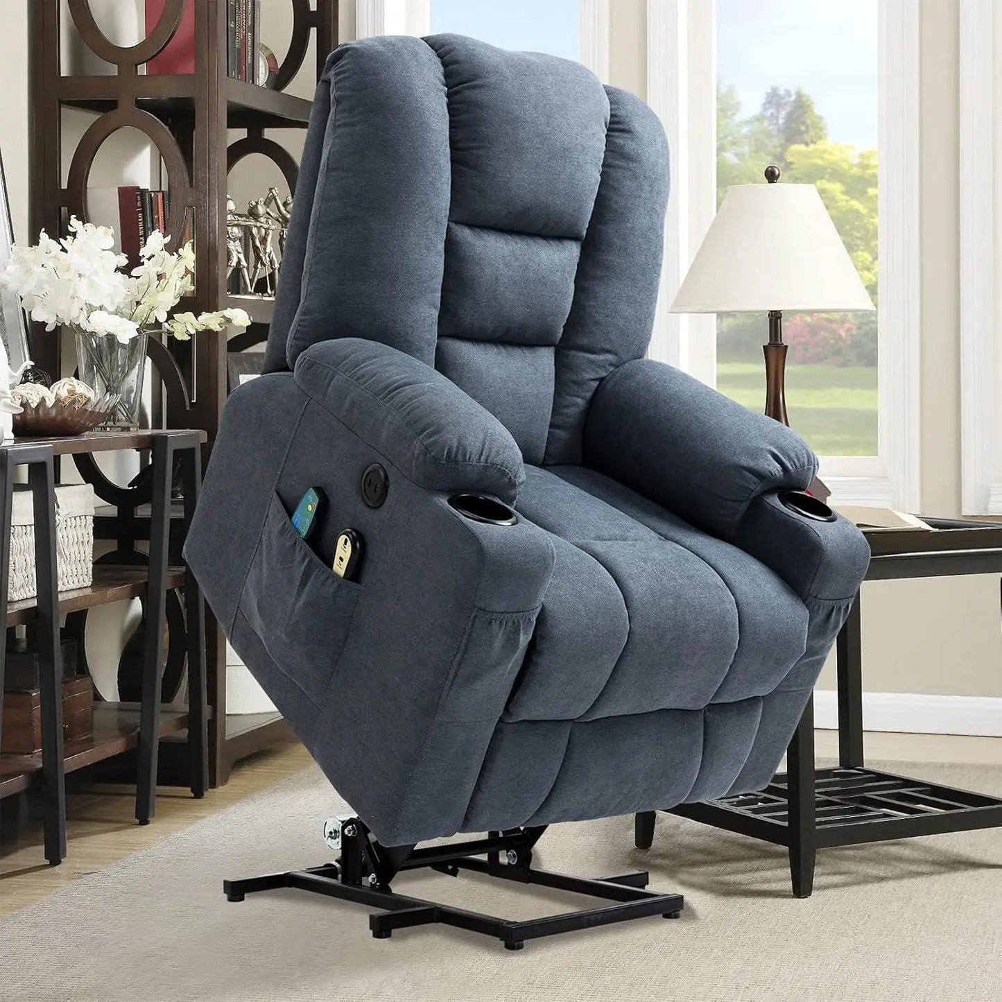 Electric Power Lift Recliner Chair for Elderly with Massage And Heat Faux Leather Comfort Dual Remote Control Customizable