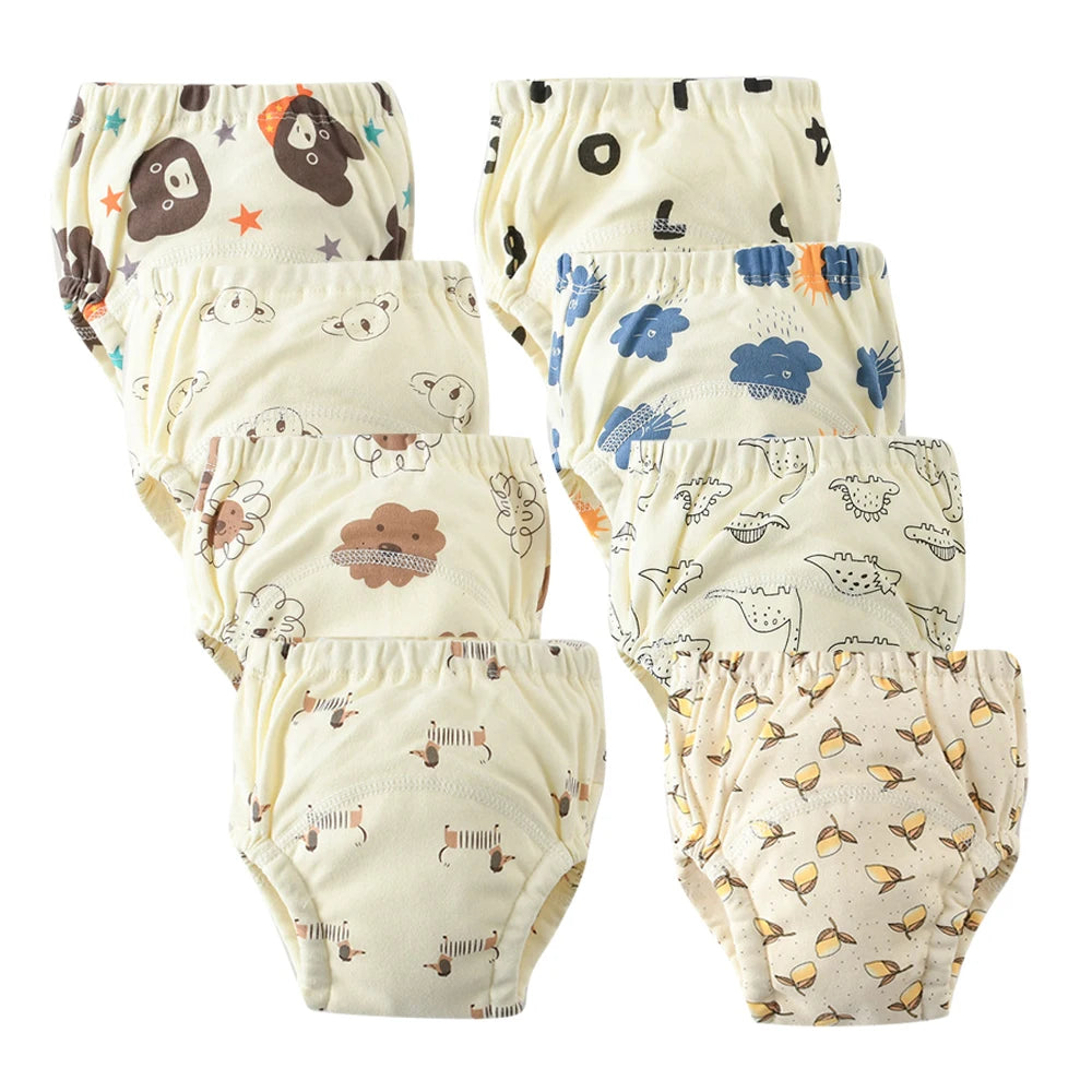 8pcs/6pcs Washable Baby Potty Training Pants Reusable Toilet Trainer Panty Reusable Cloth Diaper Nappy Changing Underwear Briefs