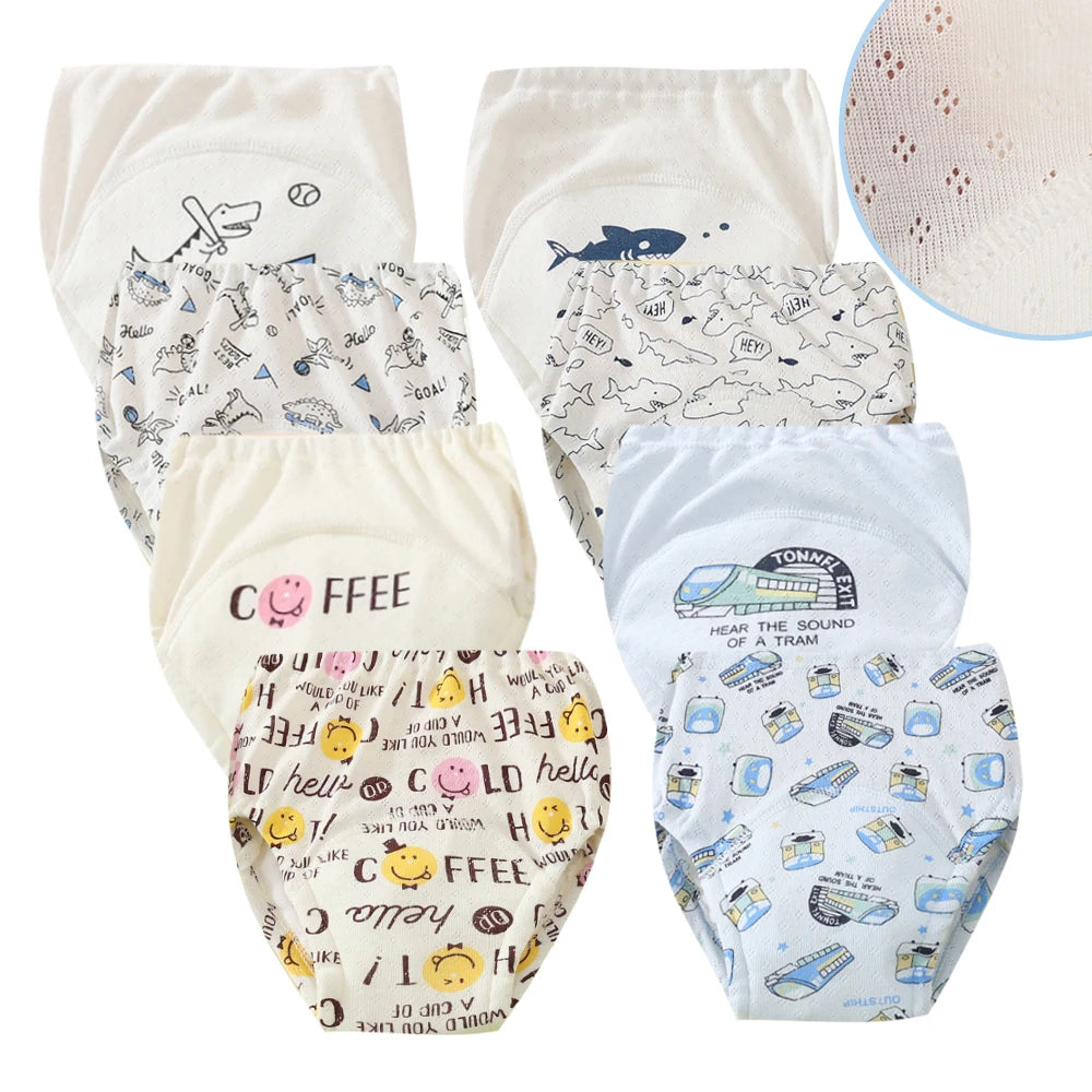 8pcs/6pcs Washable Baby Potty Training Pants Reusable Toilet Trainer Panty Reusable Cloth Diaper Nappy Changing Underwear Briefs