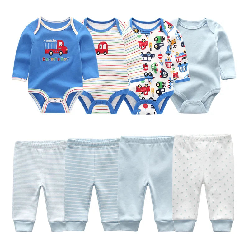 6/8PCS Cotton Baby Boy Clothes Sets Print Bodysuits+Pants Newborn Baby Girl Clothes Long Sleeve Spring Autumn