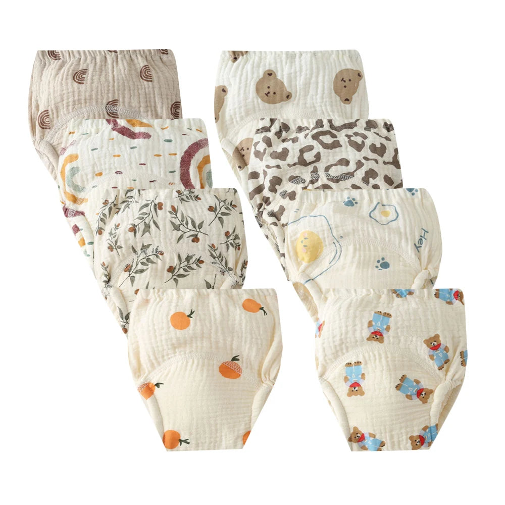 8pcs/6pcs Washable Baby Potty Training Pants Reusable Toilet Trainer Panty Reusable Cloth Diaper Nappy Changing Underwear Briefs