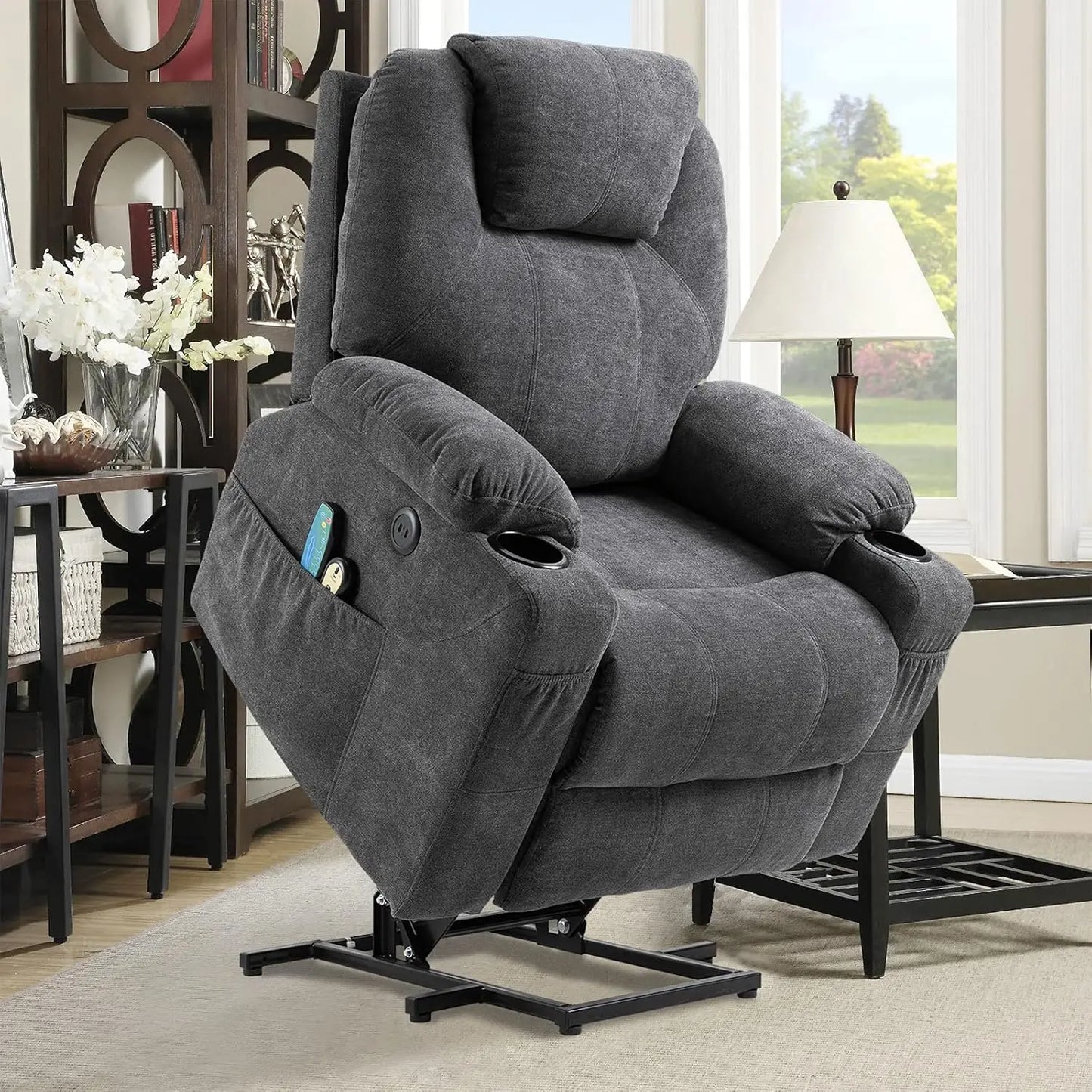 Electric Power Lift Recliner Chair for Elderly with Massage And Heat Faux Leather Comfort Dual Remote Control Customizable