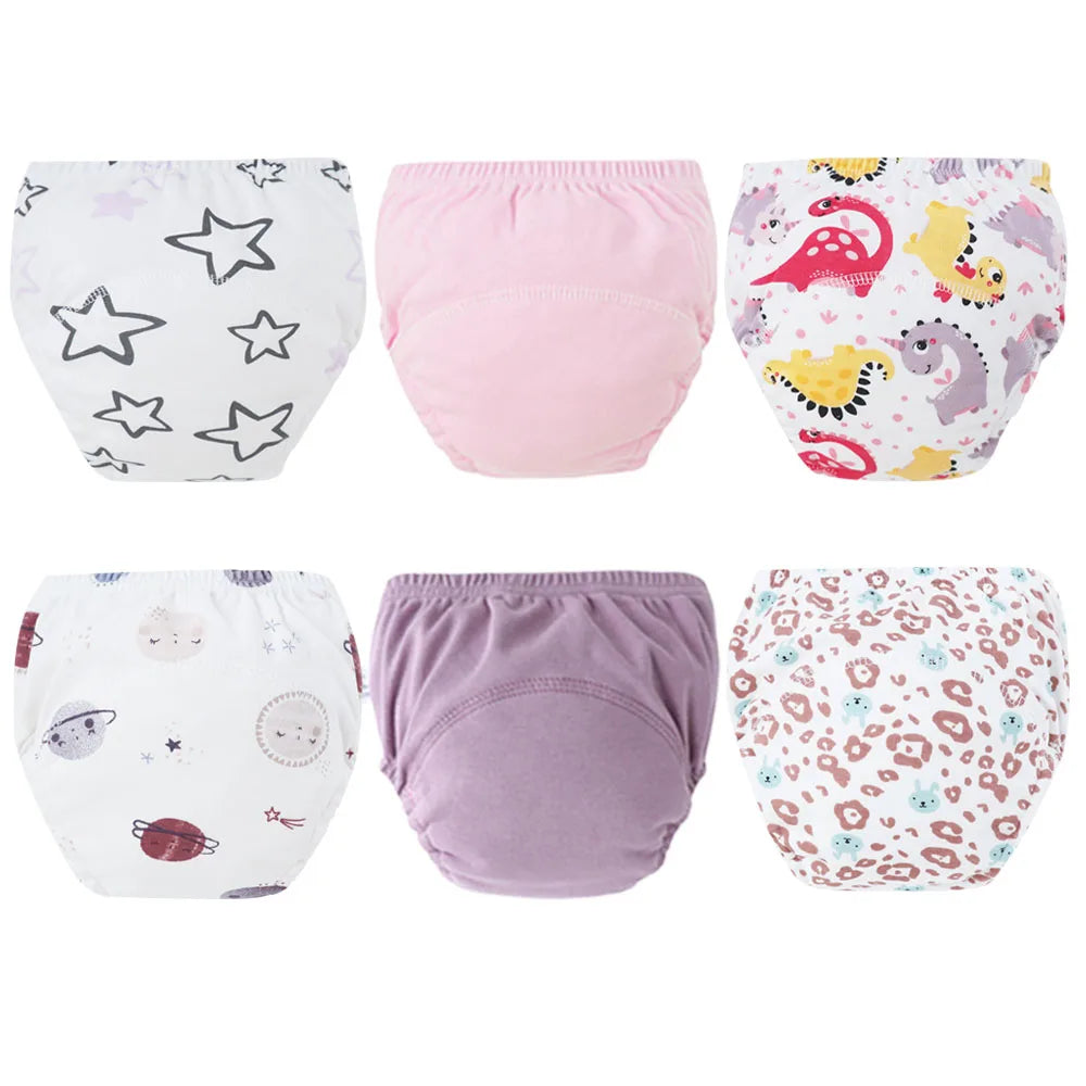 8pcs/6pcs Washable Baby Potty Training Pants Reusable Toilet Trainer Panty Reusable Cloth Diaper Nappy Changing Underwear Briefs