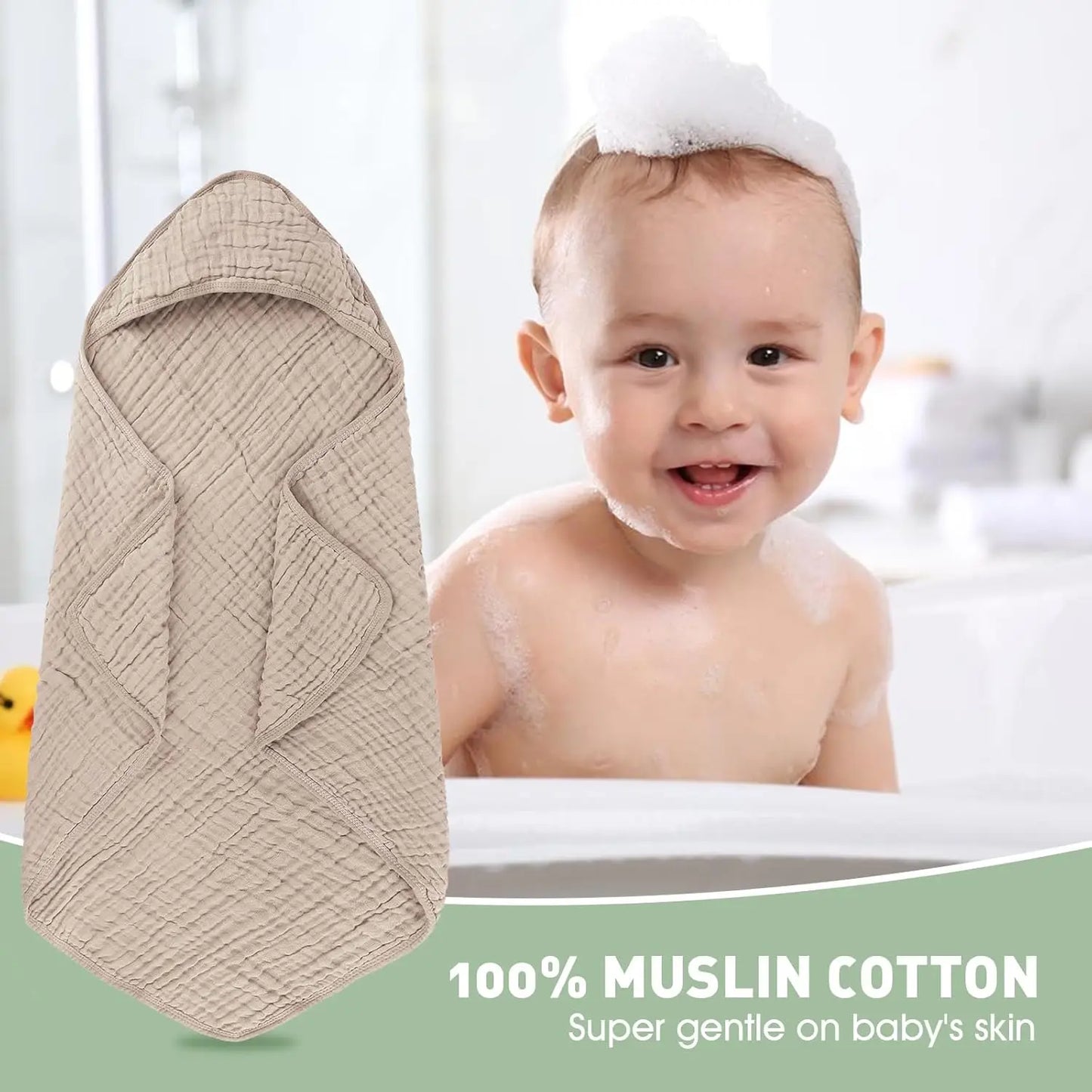 2 Pack Hooded Cotton Baby Towels, 32x32 Inches, Ultra-Soft & Breathable for Bath Time