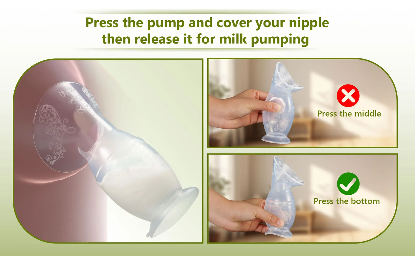 Manual Breast Pump Food Grade & Silicone Pump with Milk Collection One Size Fits All High Temperature Resistant No Leak Design