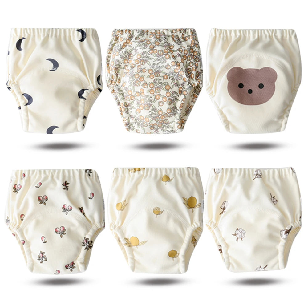 8pcs/6pcs Washable Baby Potty Training Pants Reusable Toilet Trainer Panty Reusable Cloth Diaper Nappy Changing Underwear Briefs