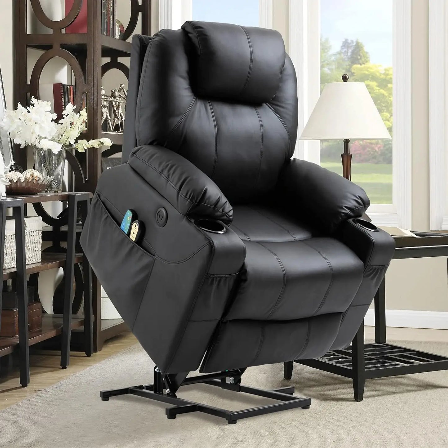 Electric Power Lift Recliner Chair for Elderly with Massage And Heat Faux Leather Comfort Dual Remote Control Customizable